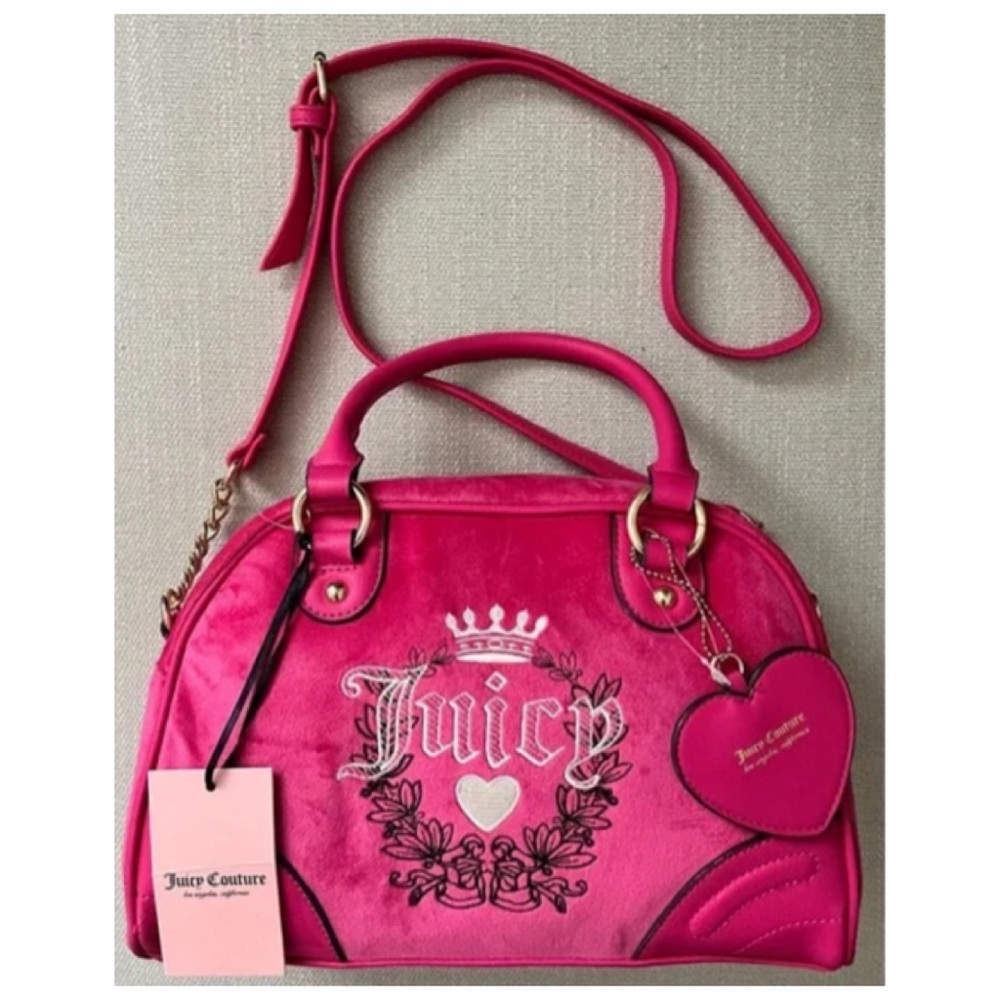 ❣️SOLD❣️ NEW Juicy Couture Free Love Heritage Bowler Satchel Crossbody Hot Pink - Picture 1 of 13